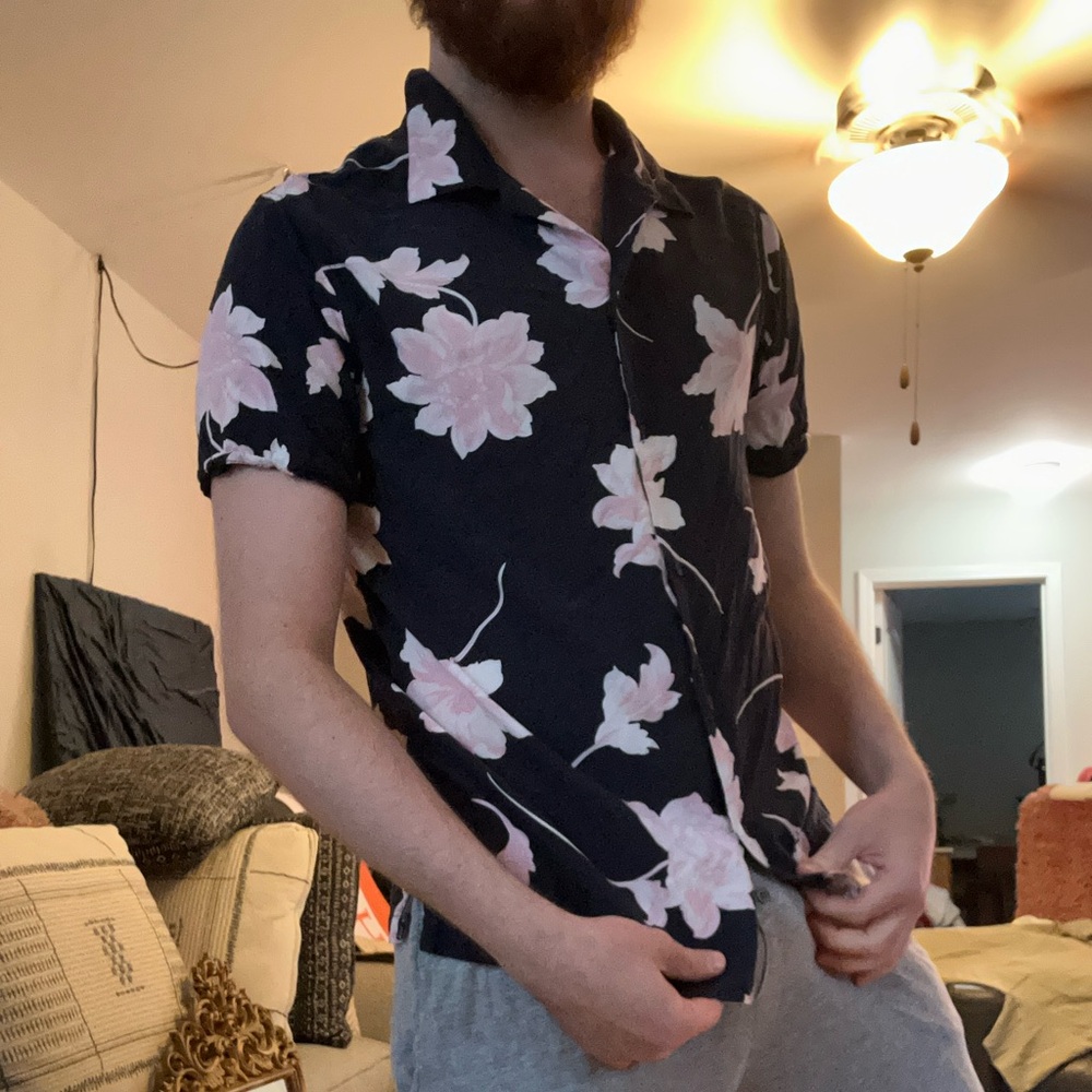 Truth Black and Pink Floral Casual Button Down Shirt